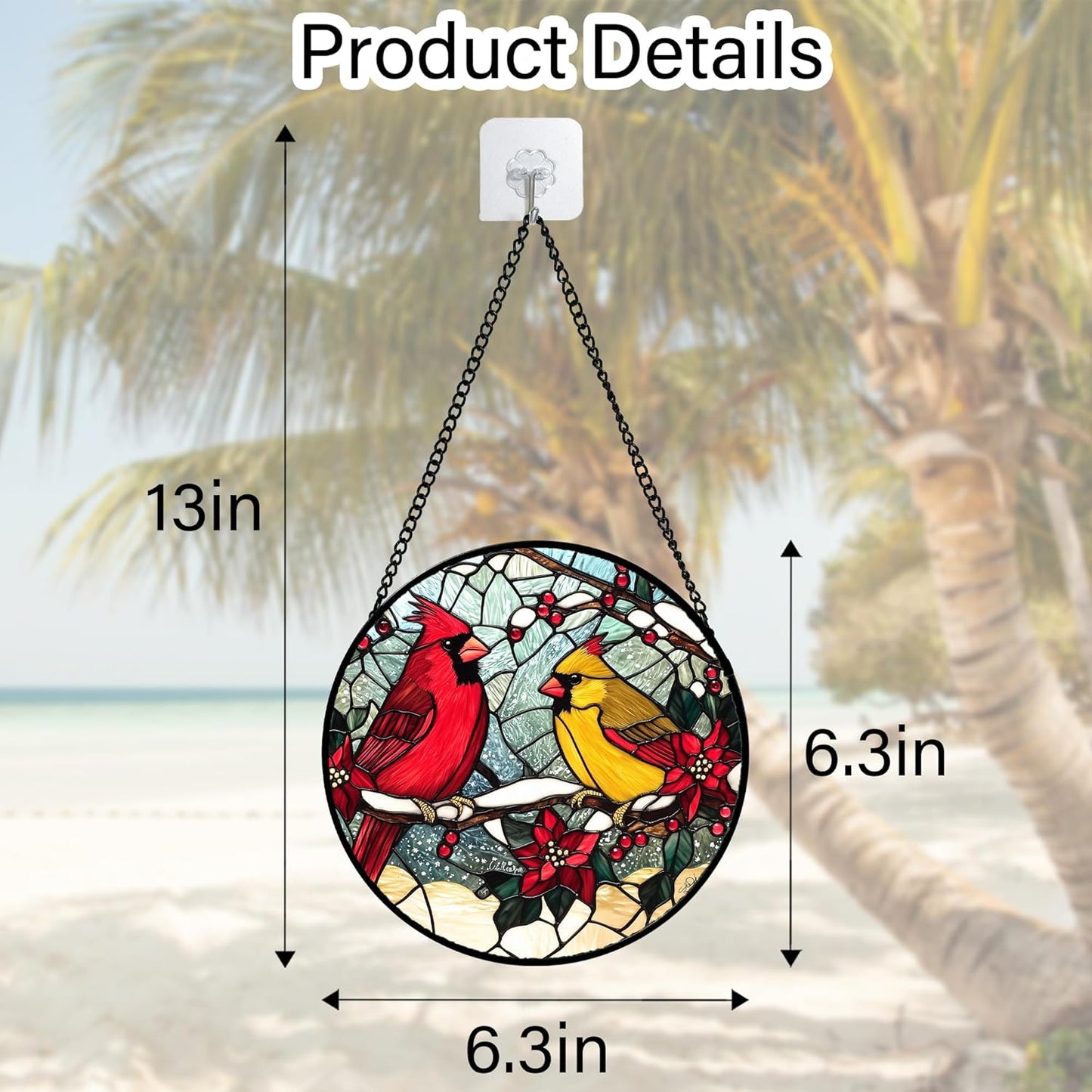 Stained Glass Window Hanging, Love Birds Cardinals Sun Catchers Colorful Glass Panel Birds Suncatcher Decor for Birthday for Women, Men, Wife, Lovers, and Mom 6.3 in