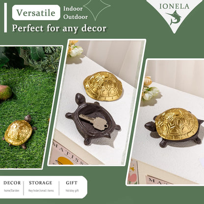 Spare Key Hiders Outside Cast Iron Turtle Hidden Key Holder for Outdoor, Yard, Patio Hide A Key and Decoration Garden, Gold