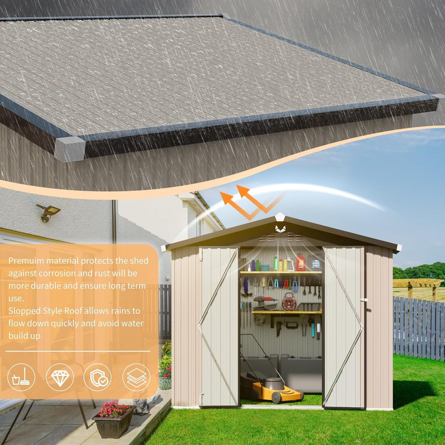 8x6 FT Outdoor Storage Shed,Metal Tool Sheds,Waterproof Outside Storage Shed,Large Storage Building with Lockable Door