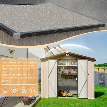8x6 FT Outdoor Storage Shed,Metal Tool Sheds,Waterproof Outside Storage Shed,Large Storage Building with Lockable Door