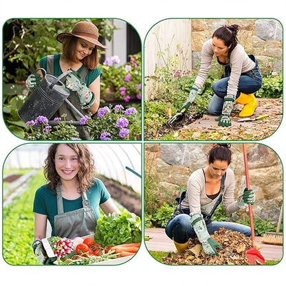 Garden Gloves, Long Sleeve Leather Gardening Gloves for Yard and Gardening Work, Gardening Gifts for Women, Cute, Comfortable, Durable, Green Print (Small)