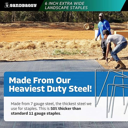 Sandbaggy 6" Wide Landscape Staples - Extra Heavy Duty: 7 Gauge Galvanized Steel - Hold Down Pipes, Landscape Fabric, Ground Cover, Erosion Control Netting, Sod, & Turf (50, 6" W x 8" L)