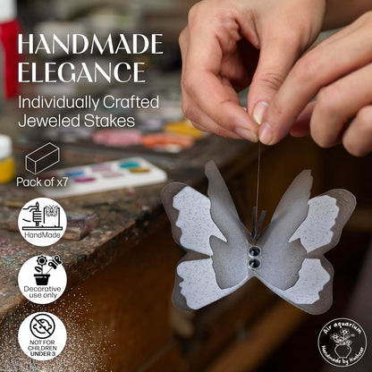 Handmade Butterfly Garden Stakes – Set of 7 White Decorative Butterflies Idea for Garden & Nature Lovers – Outdoor & Indoor Garden Decor – Air Aquarium Handmade by Kushner