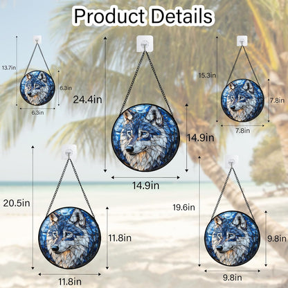 Stained Glass Window Hanging - Funny Wolf Suncatcher Ready to Hang Window Doors Home Decoration and Christmas, Mother's Day Birthday Gifts for Women, Men, and Mom 14.9x14.9 in