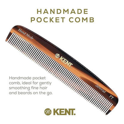 Kent 7T Handmade All Fine Tooth Pocket Comb for Men, Hair Comb Straightener for Everyday Grooming Styling Hair, Mustache and Beard, Use Dry or with Balms, Saw Cut and Hand Polished, Made in England