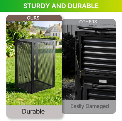 Compost Bin Outdoor - Large 93 Gallon Metal Perforated Sheet Compost Bucket with Rust-Proof Coating, Heavy-Duty & Easy Assembly, Fast Creation of Fertile Soil, for Garden, Kitchen & Yard Waste, Black