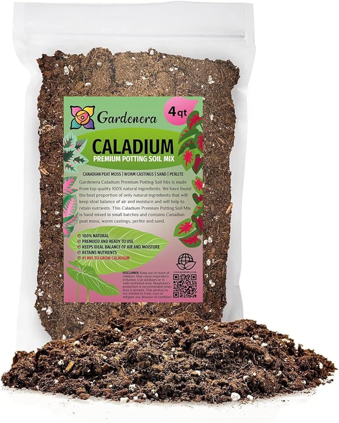 Gardenera Caladium Potting Mix - Promote Strong Roots and Captivating Patterns with Our Premium Blend - 4 Quart