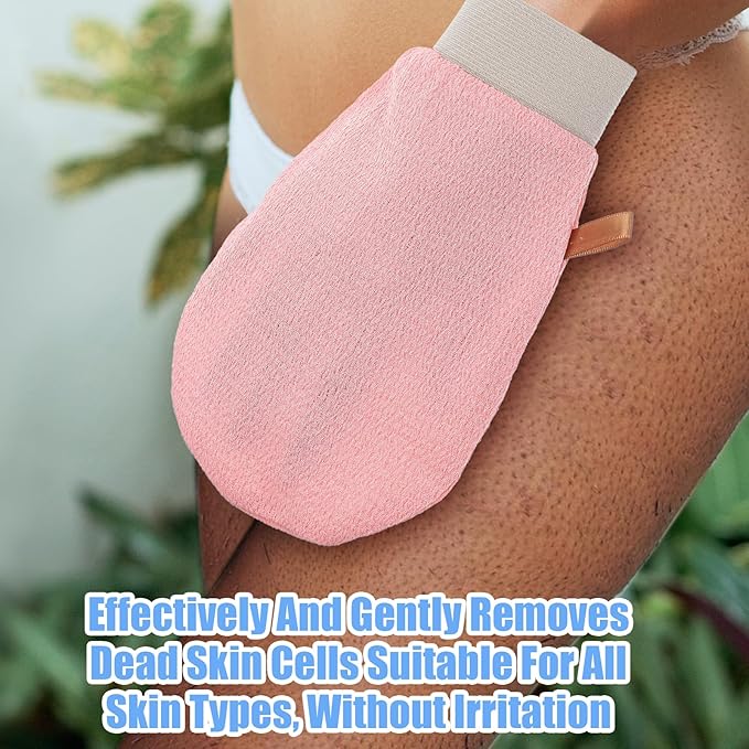 4 Pcs Exfoliating Glove Korean Exfoliating Mitt Body Exfoliator Glove Scrub Gloves Shower Gloves Dead Skin Remover for Body, Self-Tan Prep & Removal, Blue, Green, Black, Pink