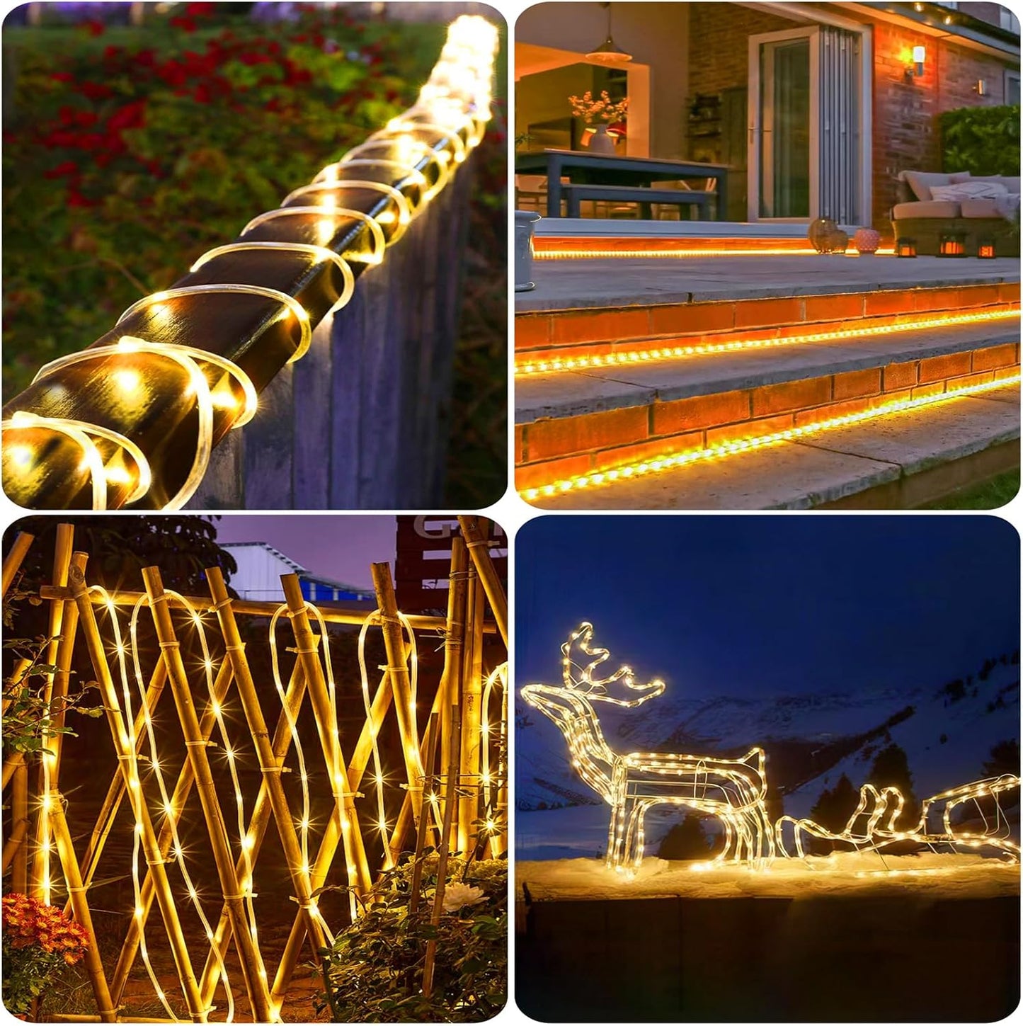 New Upgraded Solar Rope Lights 500 LED 170ft 19 Modes Solar Powered & USB Rechargeable String Lights Outdoor Waterproof with Remote Timer Dimmable for Pool Yard Party Wedding Christmas (500LED-Warm)