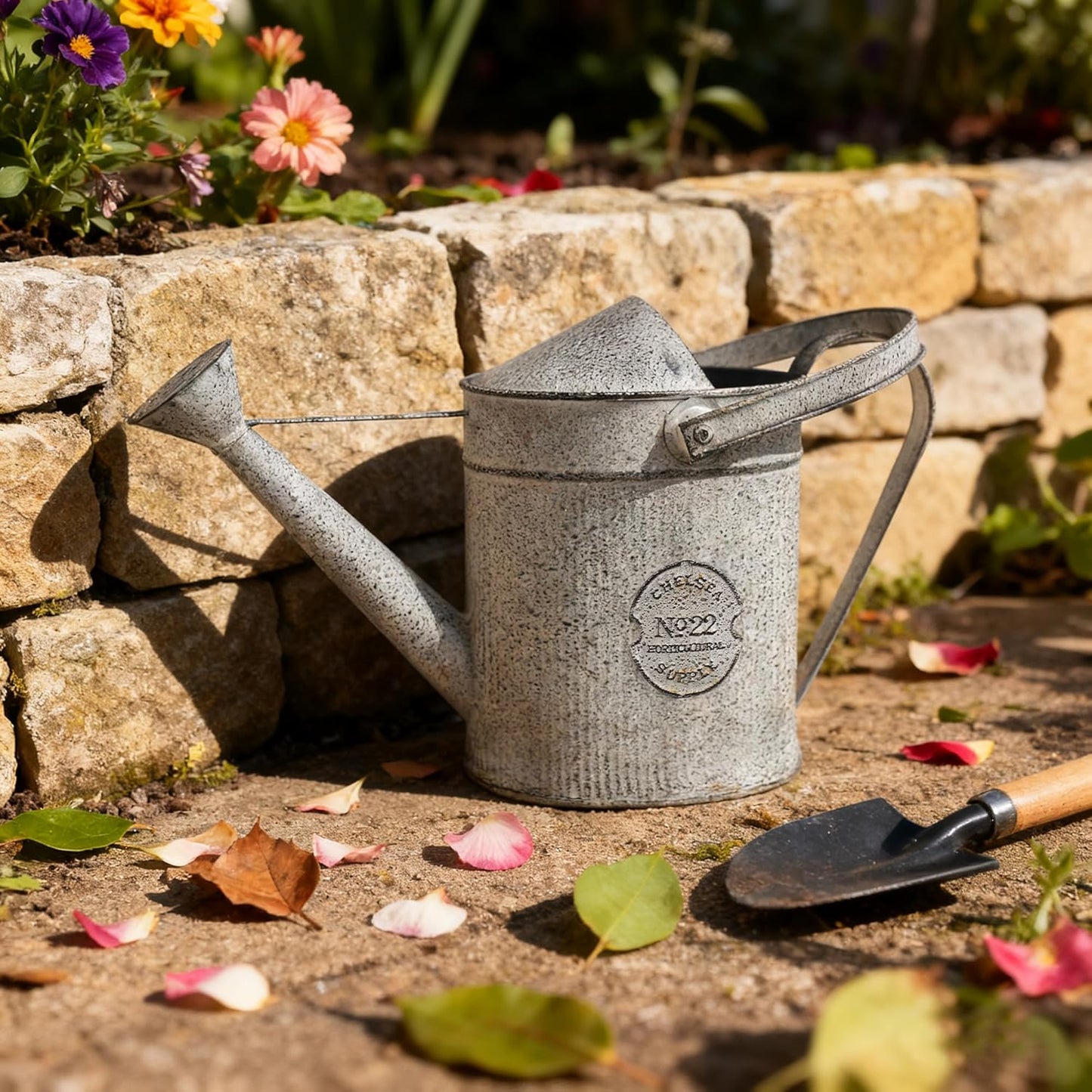 Vintage Metal Watering Can with Handle Rustic Farmhouse Watering Can Flower Pot Distressed Decorative Planter for Indoor Outdoor Garden Balcony Courtyard (Gray#2)