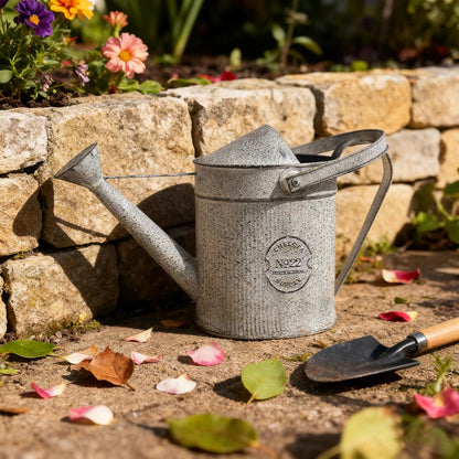 Vintage Metal Watering Can with Handle Rustic Farmhouse Watering Can Flower Pot Distressed Decorative Planter for Indoor Outdoor Garden Balcony Courtyard (Gray#2)