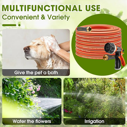 Heavy Duty Garden Hose – 5/8 Inch Flexible, Lightweight Hybrid Hose with 600 PSI Burst Pressure, Swivel Handle, and Durable Copper Male/Female Fittings (Orange with hose sprayer, 75FT)