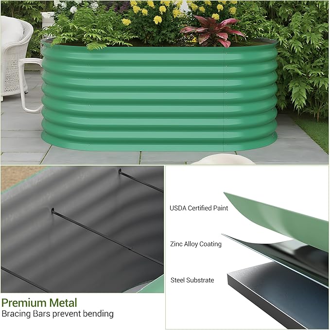 8x4x2 ft Galvanized Raised Garden Bed Outdoor, 24 in Tall Metal Planter Box for Flowers Herbs Vegetables, Rust-Resistant Raised Garden Beds for Gardening, Easy Assembly Outdoor Garden Box & Planters
