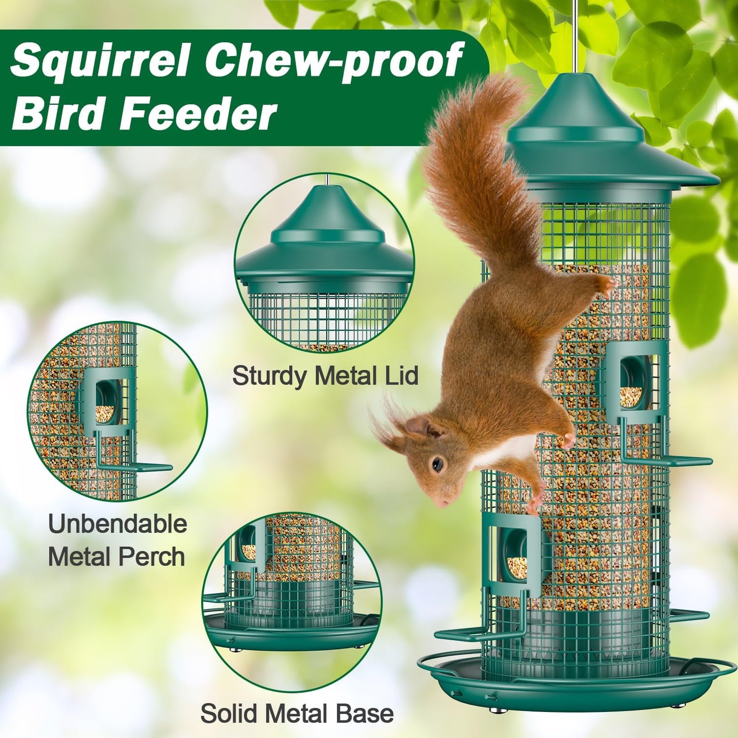Metal Mesh Tube Bird Feeder for Outdoors Hanging - Squirrel Chew Proof Bird Feeders for Outside, Rust-Proof, 4 Ports, 2LB Large Capacity, Easy to Refill, for Finch Cardinal Wild Birds