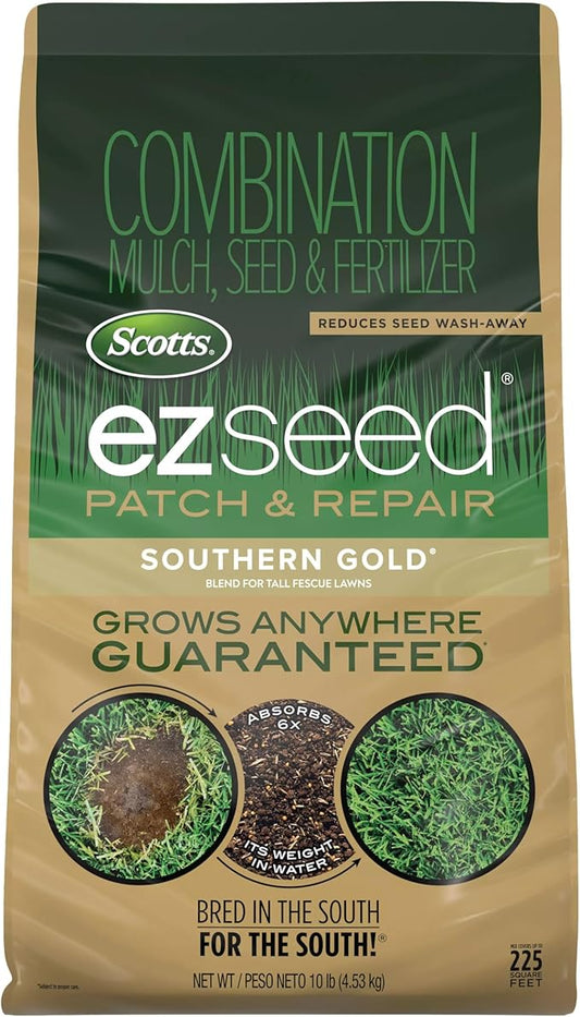 Scotts EZ Seed Patch & Repair Southern Gold Blend for Tall Fescue Lawns, Mulch, Grass Seed and Fertilizer for Bare Spots and Repair, Bred for The South, 10 lbs.