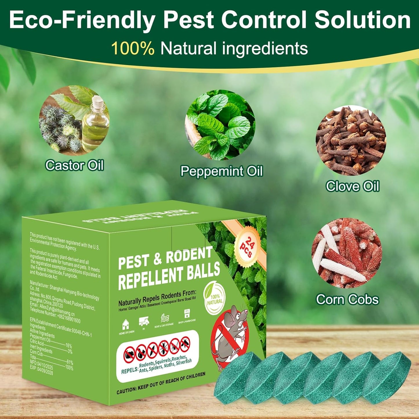 Mouse Rodent Repellent, Peppermint Oil Lemon Moth Balls for Rodents Outdoor and Indoor Use, Deterrent Rats Squirrel Mice Repellent for Car,Kitchen,Warehouse 24 Pack