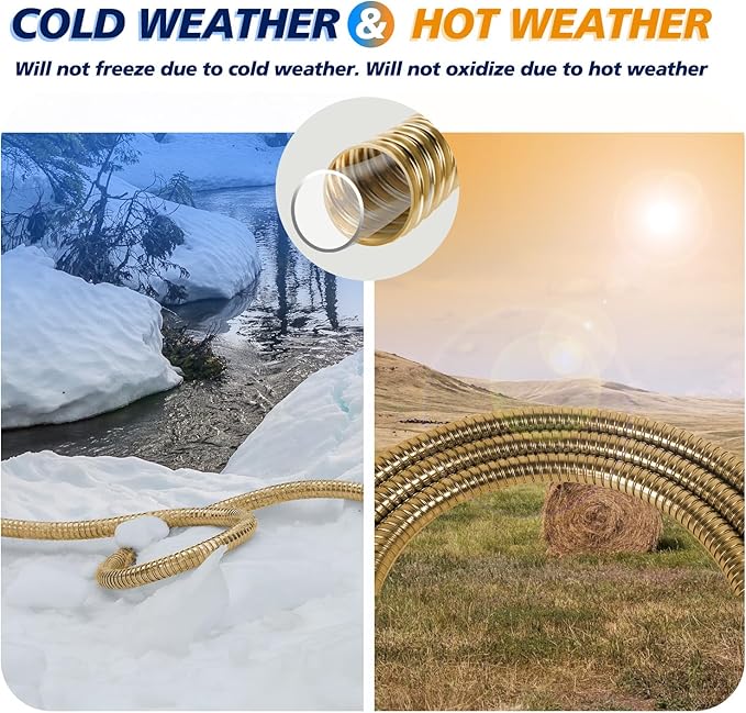 Short Metal Garden Hose 3 ft – 304 Stainless Steel Water Hose Leader, Flexible Hose Extension, Small Lightweight Hose Extender,No Kink Outdoor Hose (Gold,3 ft)