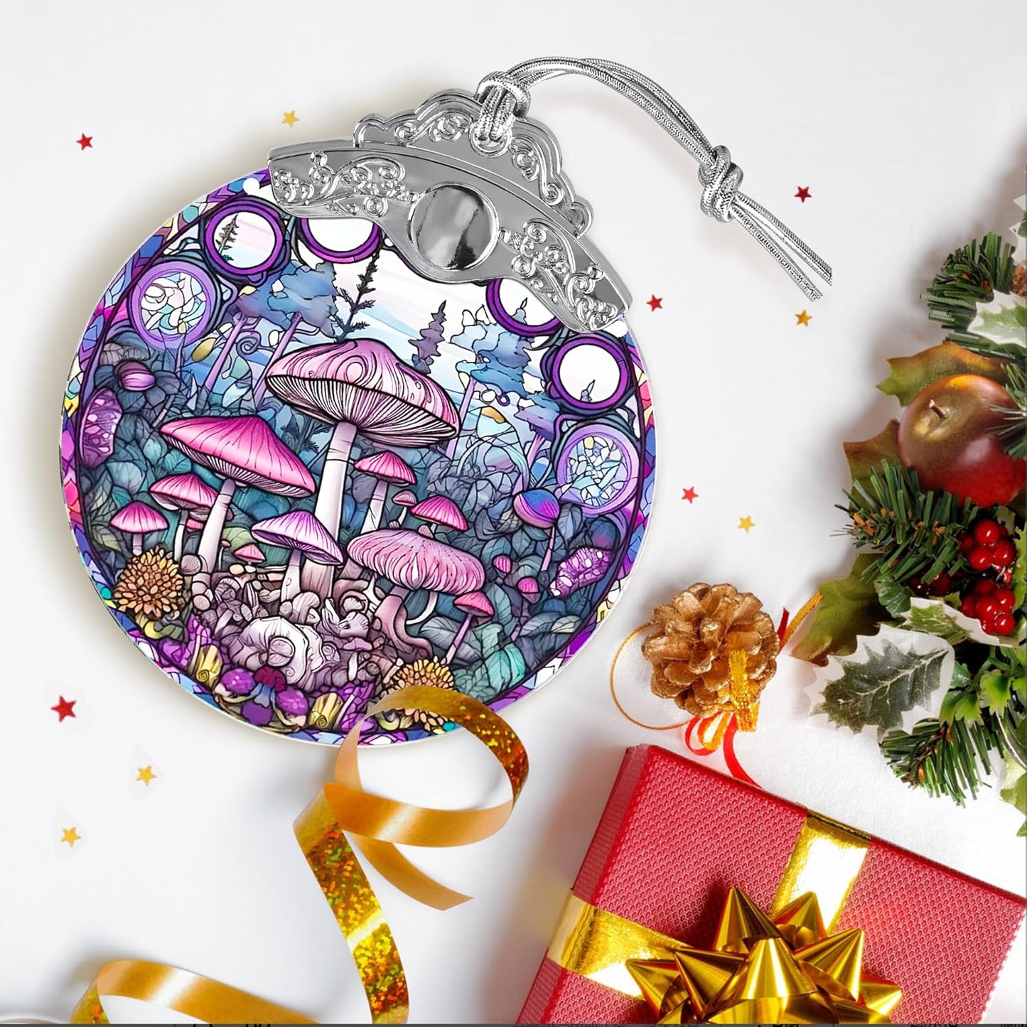 Mushroom Stained Glass Suncatcher, Jocidea Mushroom Ornament, Mushroom Christmas Ornament, Holidays Ornaments, Christmas Tree Ornament, Mushroom Decor, Gifts for Mushroom Lovers