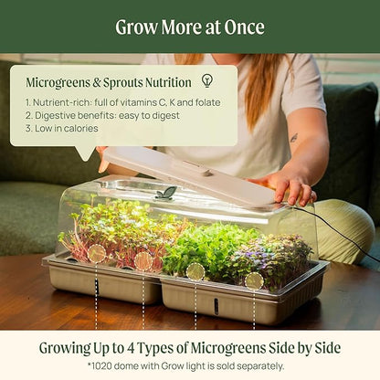 Self-Watering Microgreens Growing Kit with 20 Capillary Grow Mats and Humidity Domes, 4 Trays for Growing Multiple Micro Greens and Sprouts, Hydroponic Growing System with Water Level Indicator