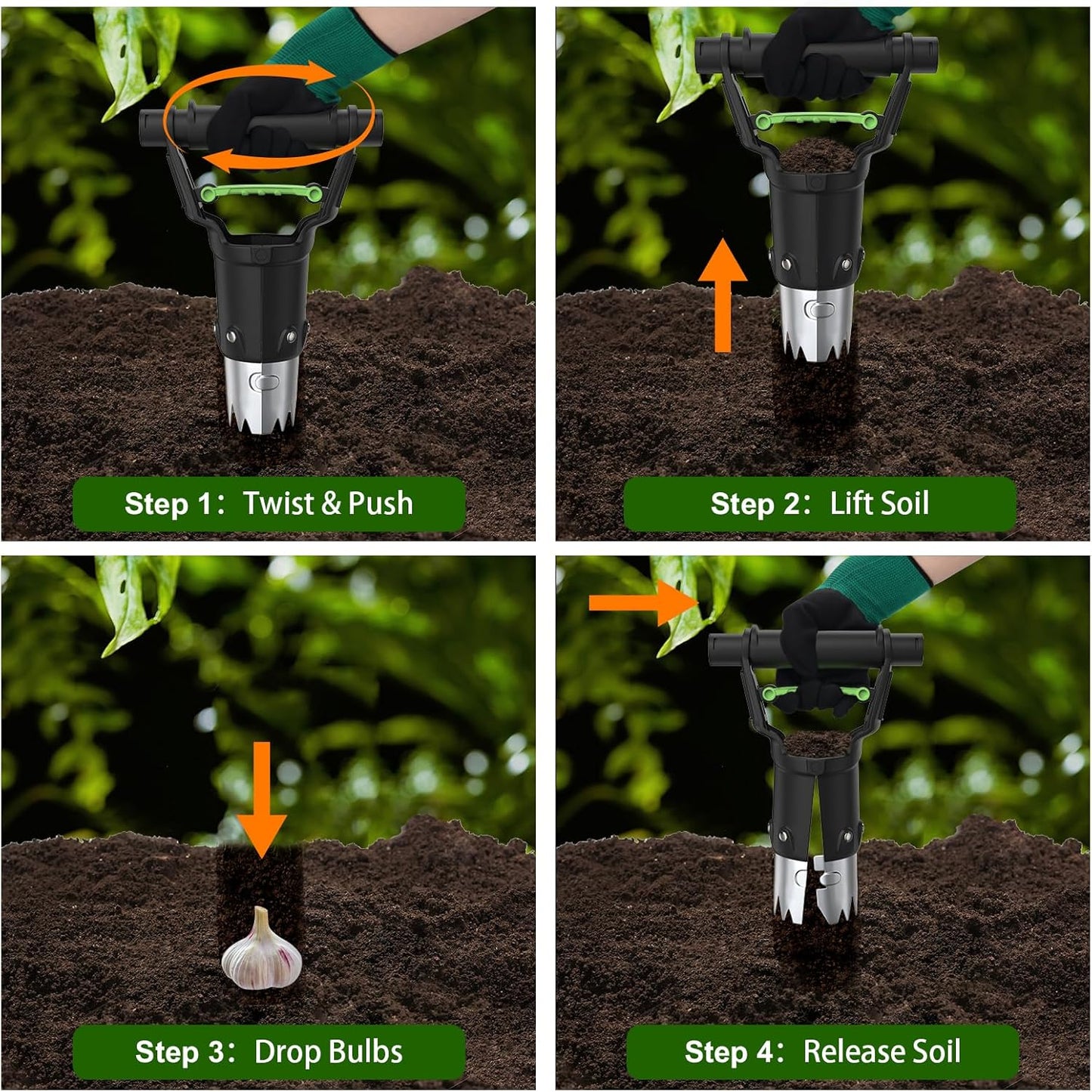 Gardtech Sturdy Bulb Planter, 5 inches Depth Hand Bulb Planting Tool, Heavt Duty Stainless Steel Garden Soil Release Tool & Transplanter for Plants Seeds and Digging Tulips
