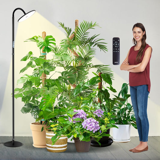 chiphy Grow Lamp, 60W Full Spectrum Grow Lights for Indoor Plants, 4/8/12H Timer, 2300K-6500K, 10 Dimmable Brigntness, 76'' Height Adjustable, Remote Control, Ideal for Tall Large Plants