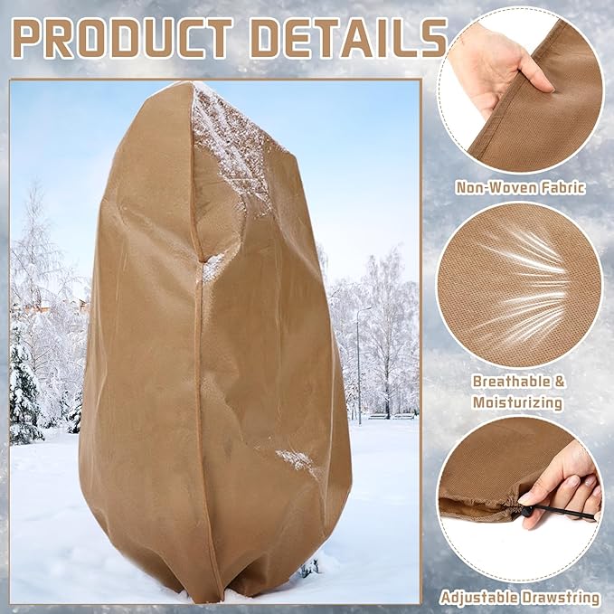 2 Pcs Winter Plant Covers Freeze Protection Reusable Plant Protector Bag with Drawstring Warm Shrubs Cover Frost Protection Planting Jacket Bags for Outdoor Garden, Brown (98.4 x 118.11 Inch)