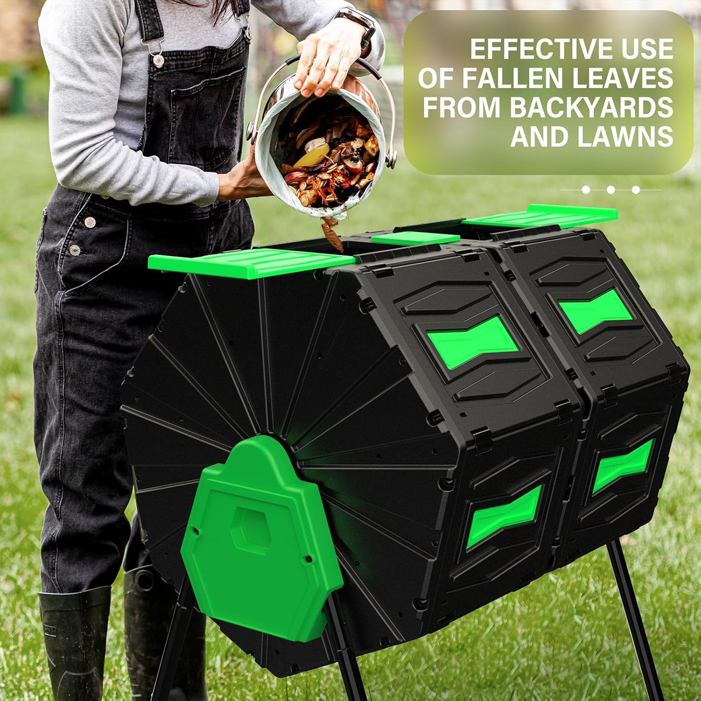 45 Gallon Dual Chamber Compost Tumbler, BPA-Free Rotating Outdoor Composter for Kitchen Waste & Yard, Heavy-Duty Fast Composting Bin for Sustainable Winter Gardening & Spring Prep
