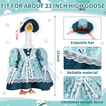Suzile Snowman Goose Outfit Winter Dresses Christmas Clothes for 23" High Cement or Plastic Porch Goose Costume for Yard Lawn Outdoor Garden Patio Statue Xmas Holiday Decor