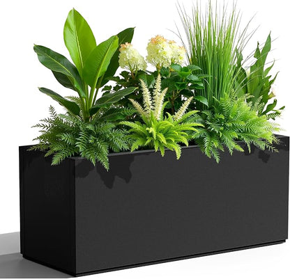Tall Metal Planter, 15" W×16.3" H Large Rectangular Planter Box for Outdoor or Indoor, All-Weather Durable Plant Box with Drainage Holes & Removable Shelf for Patio, Porch, Garden, Trees, Flowers