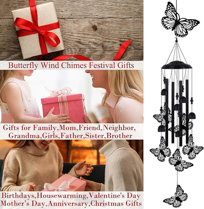 Outdoor Butterfly Wind Chimes Decorate, Memorial Wind Chimes, Wind Catcher, Mobile Butterfly Wind Bells for Home, Yard, Tree, Patio, Garden Decor, Gifts for Butterfly Lovers, Festival Gifts for Mom