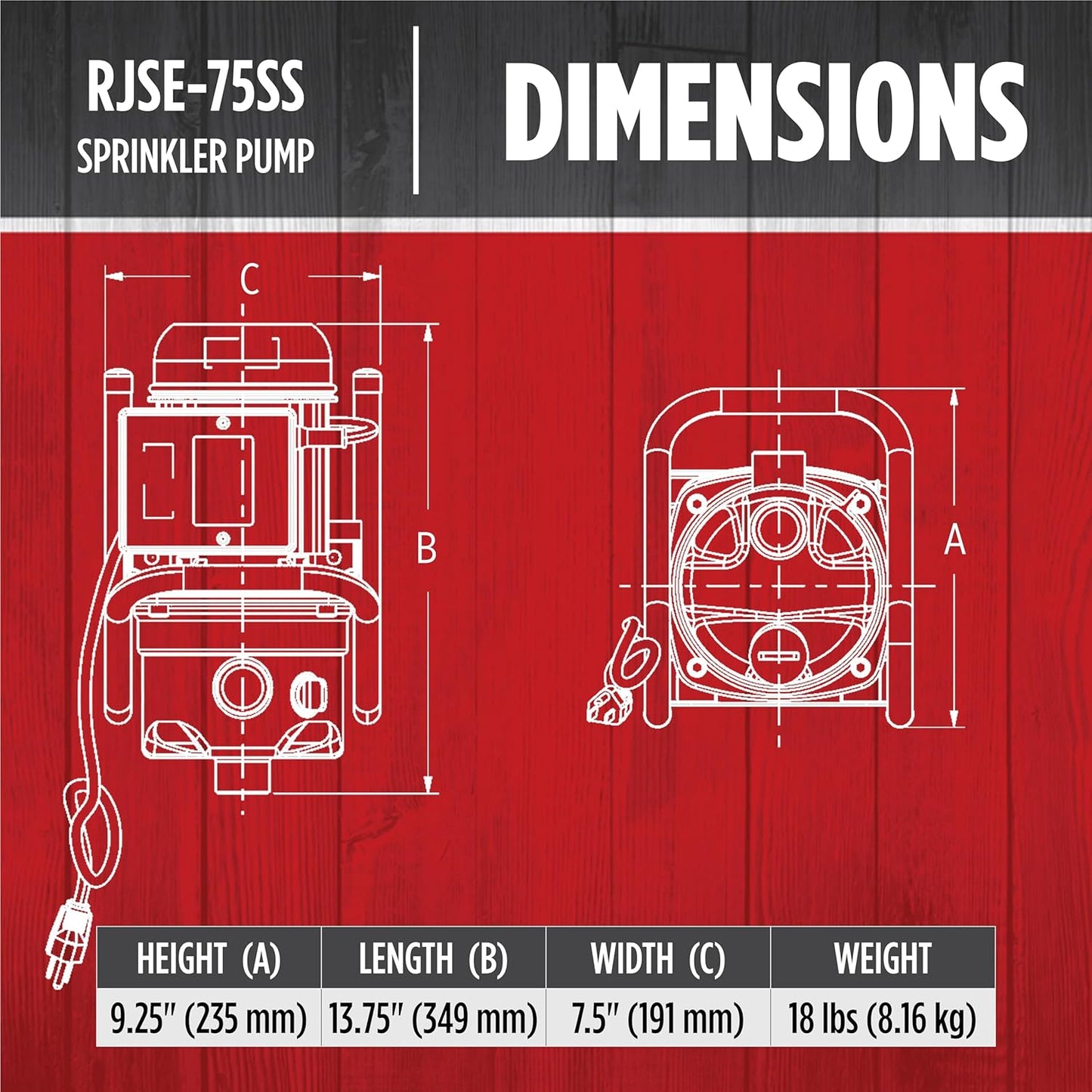 Red Lion RJSE-75SS 115 Volt, 3/4 HP, 11 GPM Stainless Steel Sprinkler Utility Pump with 8-ft. Cord, Red, 614432