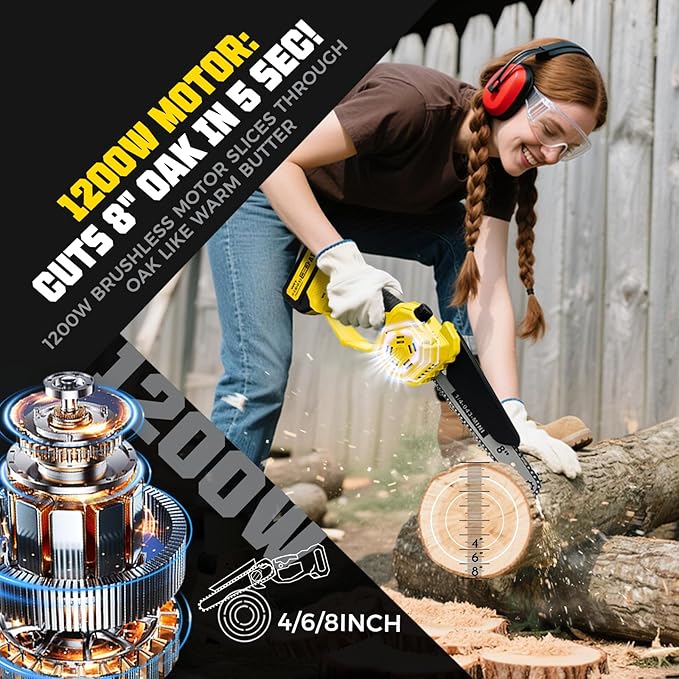 Brushless 2-IN-1 Cordless Pole Saw & Mini Chainsaw, 2× 21V 4.0Ah Batteries Powered 8 Inch Chain, 16-Foot Max Reach & Multi-Angle Electric Pole Saw for Tree Trimming,Tree Trimmer for Branch Cutting.