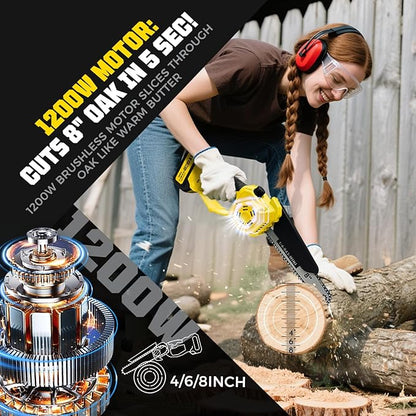 Brushless 2-IN-1 Cordless Pole Saw & Mini Chainsaw, 2× 21V 4.0Ah Batteries Powered 8 Inch Chain, 16-Foot Max Reach & Multi-Angle Electric Pole Saw for Tree Trimming,Tree Trimmer for Branch Cutting.