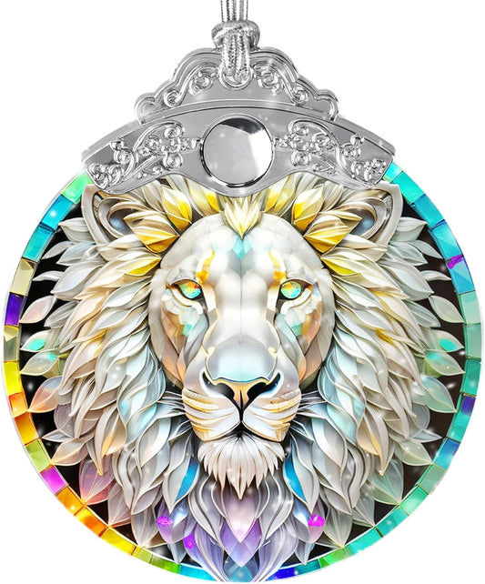 Stained Glass Suncatcher, Jocidea Lion Ornament, Christmas Ornaments, Holidays Ornaments, Christmas Tree Decor, Lion Decor for Home, Lion Gifts
