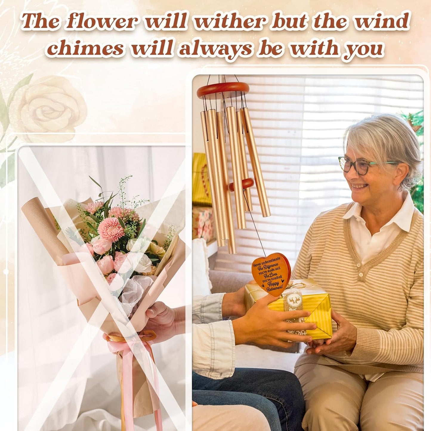 Retirement Gifts for Women, 36" Retirement Wind Chime for Women Men, Happy Retirement for Friends Teachers Nurse Boss Colleague Female, Going Away Gifts, 36" Garden Decorations for Outside