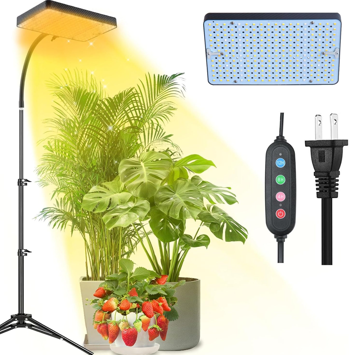 Grow Light with Tripod Stand and Timer, Sunlight Full Spectrum Grow Lights for Seed Starting, 25W 2000Lm LED Growing Lamps for Tall Plants, Bonsai Tree, Height Adjustable 12"-48"