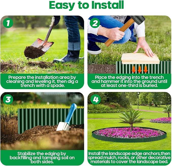 Corrugated Metal Garden Edging, Sturdy Tall Landscape Edging Borders, Perfect DIY for Flower Beds, Lawn and Pathway, Tree Surrounds, Paver Edges (Green, 10"×20FT)