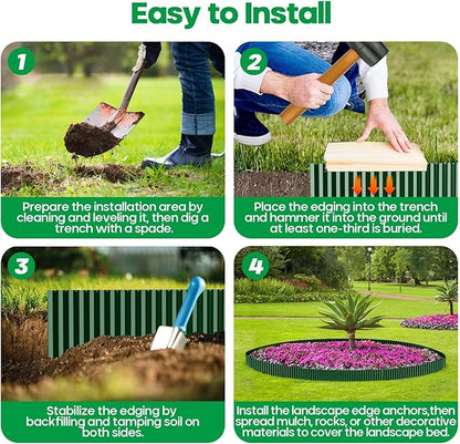 Corrugated Metal Garden Edging, Sturdy Tall Landscape Edging Borders, Perfect DIY for Flower Beds, Lawn and Pathway, Tree Surrounds, Paver Edges (Green, 6"×20FT)