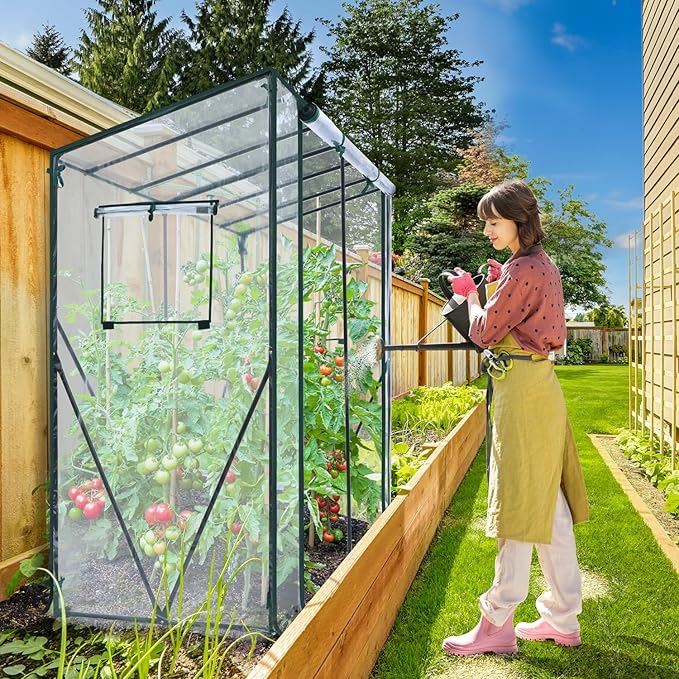 Ohuhu Tomato Greenhouse for Outdoors: Portable Lean to Green House Heavy Duty with Roll-Up Zippered Door, Tall Plastic Greenhouses for Outside Plants Growing Shed Tent for Backyard Transparent