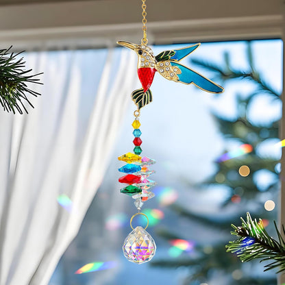H&D HYALINE & DORA Sparkling Rhinestones Hummingbird Sun Catcher with Crystal Hanging Ornament Rainbow Prisms for Windows Home Garden Party Decor
