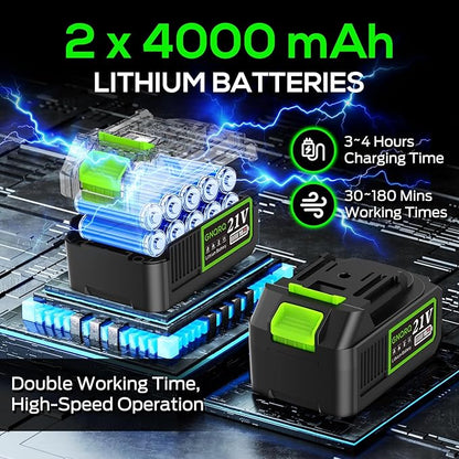 Electric Leaf Blower Cordless, 21V Battery Powered Blower with 2 x 4.0Ah Battery and Charge, 715CFM &180MPH and 3 Speed Mode, Handheld Blowers for Lawn Care, Yard, Leaves, Dust, Snow