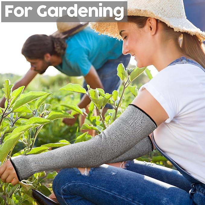 JaGely 8 Pairs Level 5 Cut Resistant Sleeves with Thumb Hole 18 Inches Arm Protection Sleeve Farmer Gardening (Gray)