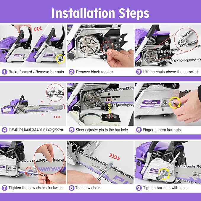 2-cycle 63CC Chainsaw Saw Gas Powered 20" Chain Saws Cordless Petrol Saw Handheld Chainsaw with 2 Chains and Bars for Cutting Wood Trees Branches，63CC-K