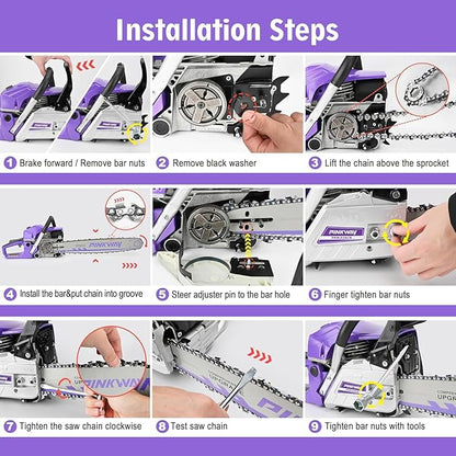 2-cycle 63CC Chainsaw Saw Gas Powered 20" Chain Saws Cordless Petrol Saw Handheld Chainsaw with 2 Chains and Bars for Cutting Wood Trees Branches，63CC-K