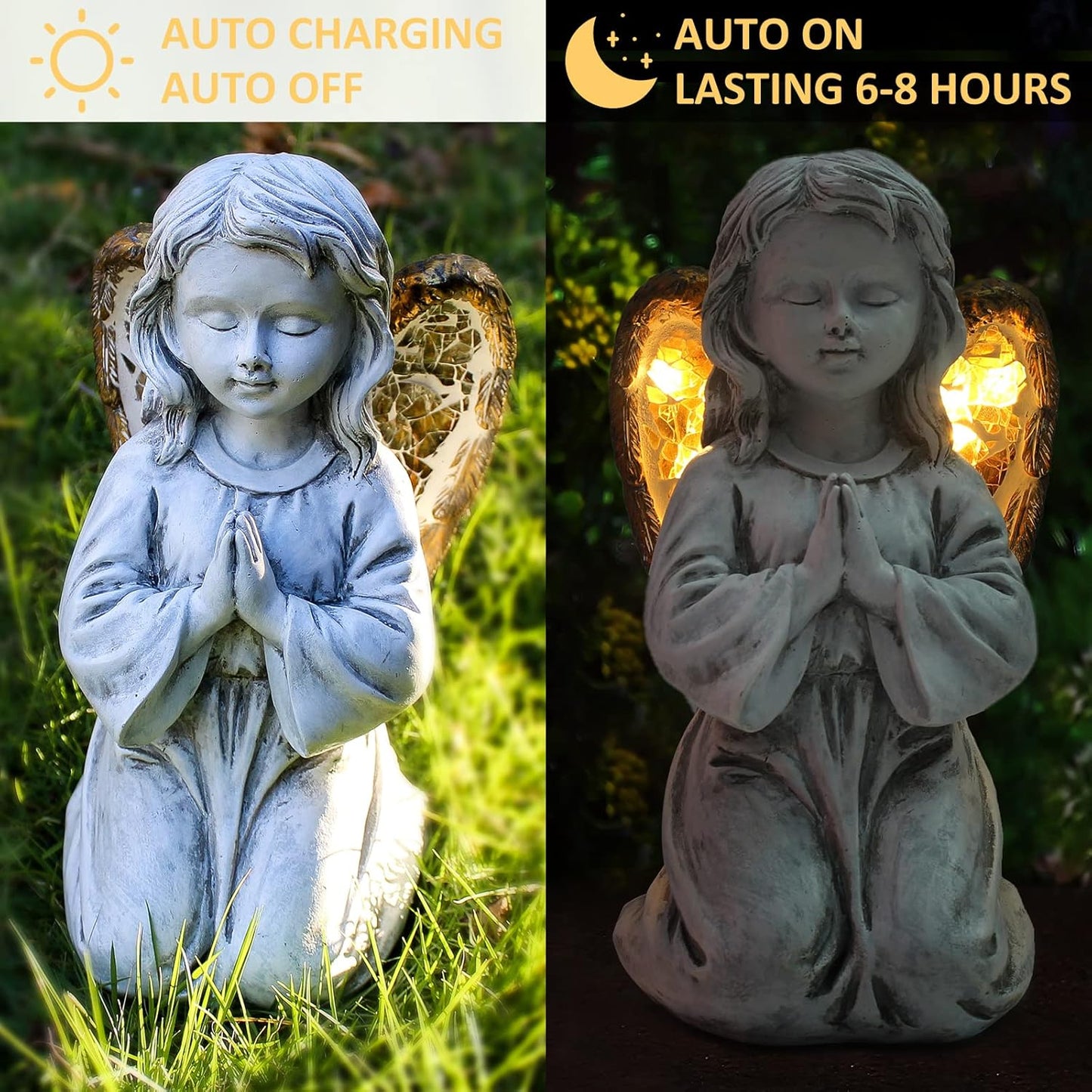 Outdoor Decor - Angel Statue, Solar Powered, Praying Angel for Patio, Lawn, Porch