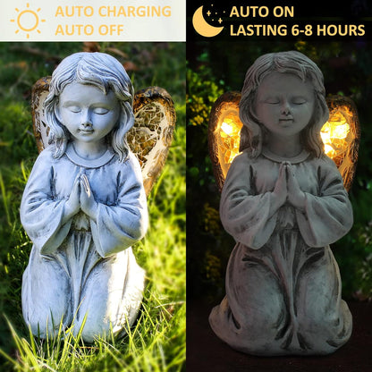 Outdoor Decor - Angel Statue, Solar Powered, Praying Angel for Patio, Lawn, Porch