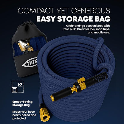 TITAN Flexible Garden Hose 10FT – Ultra Lightweight, Heavy Duty Water Hose with Brass Fittings & Jet Nozzle – Kink-Free, Non-Expanding, Durable Fabric Hose for Yard, Lawn, Car Wash, Outdoor Use