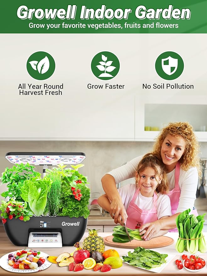 Hydroponics Growing System Kit, 17 Pods Herb Garden with 102 28W Full-Spectrum Grow Lights & 2 Fans, Indoor Garden with Water Pump, 10L Water Tank, Auto Timer, Height Adjustable (Black & White)