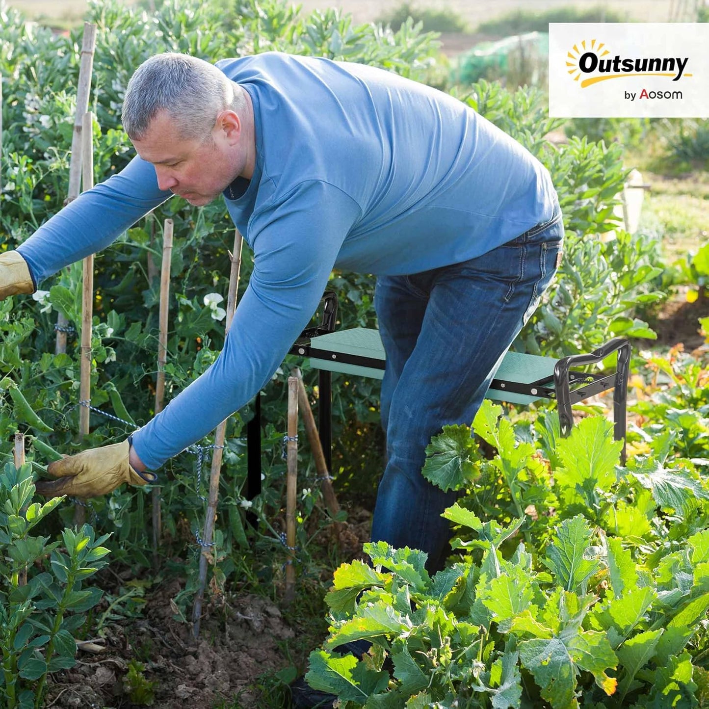 Outsunny Padded Garden Kneeler and Seat Bench, Padded Foldable Garden Stool, Green