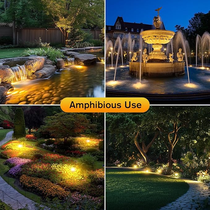 POPOSOAP Pond Lights, 4-in-1 Warm White Underwater Pond Lights, IP68 Waterproof LED Landscape Spotlights for for Pond, Garden, Patio, Fountain, Pool, Waterfall Decoration(4 Head Lamps)